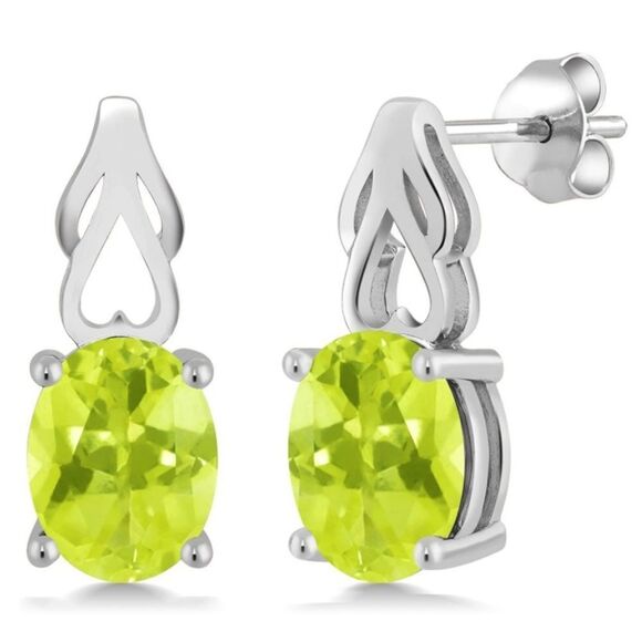925 Sterling Silver with 3.30 Cttw Lemon Quartz Oval Post Back Drop Earrings - Picture 1 of 4